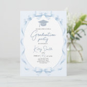 Blue Ribbon Bow Graduation Invitation Kaart (Staand voorkant)