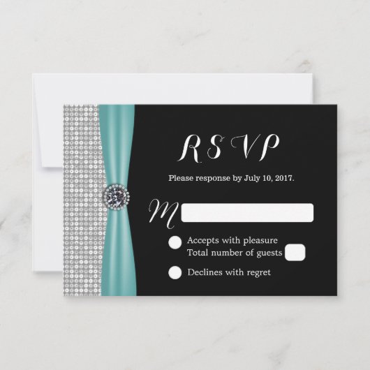 Blue Ribbon Diamond Modern Wedding RSVP (Voorkant)