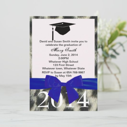 Blue Ribbon en Snow Leopard Afstuderen Kaart (Staand voorkant)