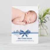 Blue Ribbon Foto geboorteaankondiging Aankondiging (Staand voorkant)