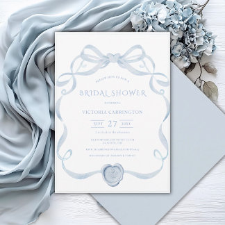 Blue Ribbon Frame Vintage Bridal Shower Kaart