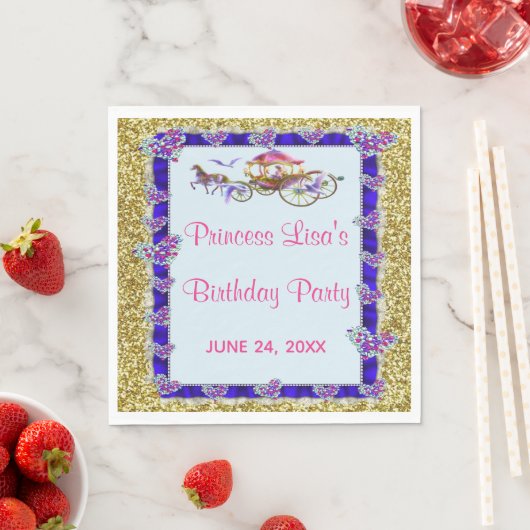 Blue Ribbon Gold Glitter Royal Princess Birthday Servet (Insitu)