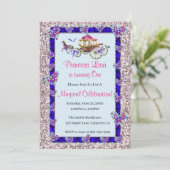 Blue Ribbon Pink Glitter Royal Princess Birthday Kaart (Staand voorkant)