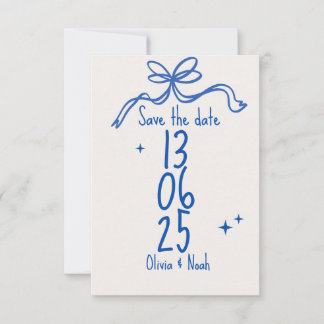 Blue Ribbon Save the Date Card RSVP Kaartje