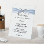 Blue Ribbon Silver Infinity Wedding Safety Reclamebord Met Voetstuk (Insitu)