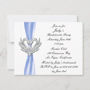 Blue Ribbon Silver Swans Bachelorette Invitation