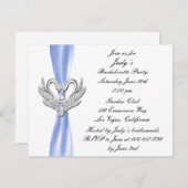 Blue Ribbon Silver Swans Bachelorette Invitation (Devant / Derrière)