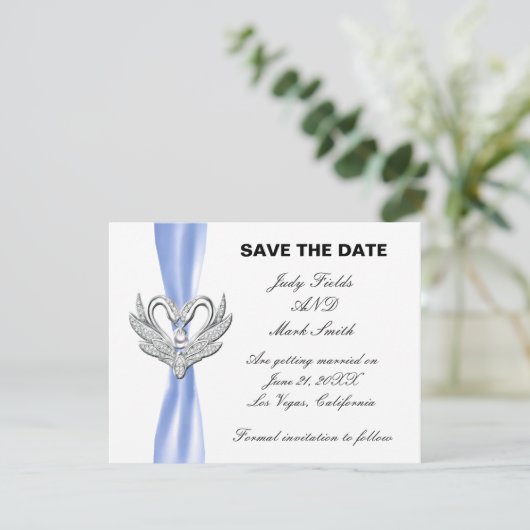 Blue Ribbon Silver Swans sparen de Datum Kaart (Staand voorkant)