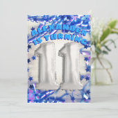 Blue Ribbon & Stars Confetti 11e verjaardagsfeestj Kaart (Staand voorkant)
