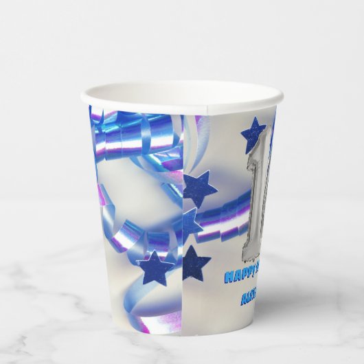 Blue Ribbon & Stars Confetti 14th Birthday Party P Papieren Bekers (Rechts)