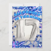 Blue Ribbon & Stars Confetti 17th Birthday Party Kaart (Voorkant)