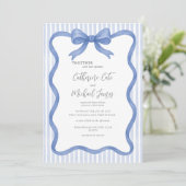 Blue Ribbon Stripe  Budget Wedding Kaart (Staand voorkant)