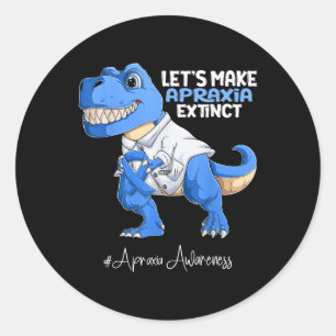 Blue Ribbon Trex Apraxia Awareness Ronde Sticker