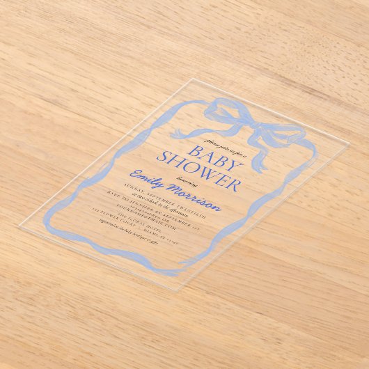 Blue Ribbon Waterverf Bow Boy Baby shower Acryl Uitnodigingen (Laagn)
