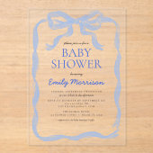 Blue Ribbon Waterverf Bow Boy Baby shower Acryl Uitnodigingen (Voorkant)