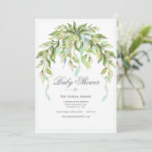 Blue Ribbons Greenery Elegant Baby shower Kaart (Staand voorkant)