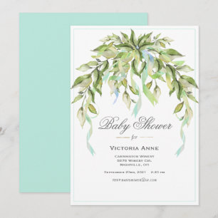 Blue Ribbons Greenery Elegant Baby shower Kaart
