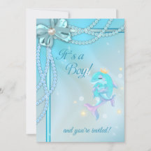 Blue Ribbons Lace Pearls Dolphin Boy Baby shower