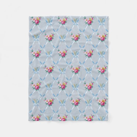  Blue Ribbons Roos Floral  Wallpaper Fleece Deken (Voorkant)