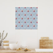Blue Ribbons Roos Floral Wallpaper Poster (Keuken)