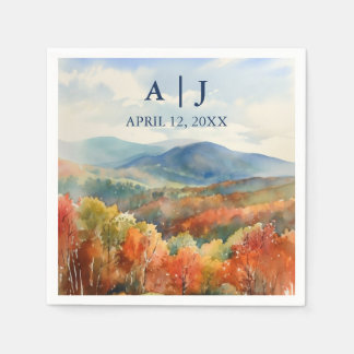 Blue Ridge Mountains Herfst Aquarel Bruiloft Servet