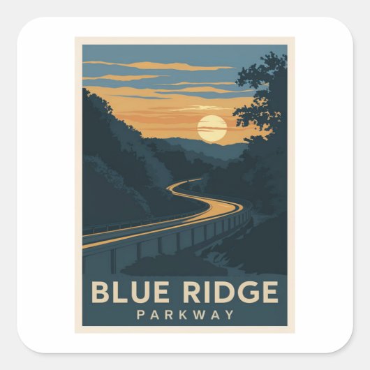 Blue Ridge Parkway Sunset Vierkante Sticker (Voorkant)