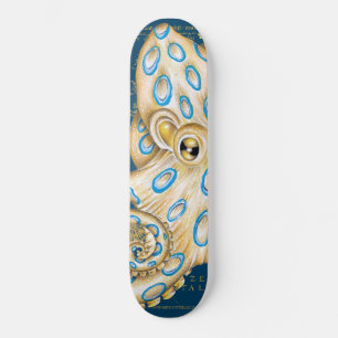 Blue Ring Octopus Indigo  Map Nautical Skateboard