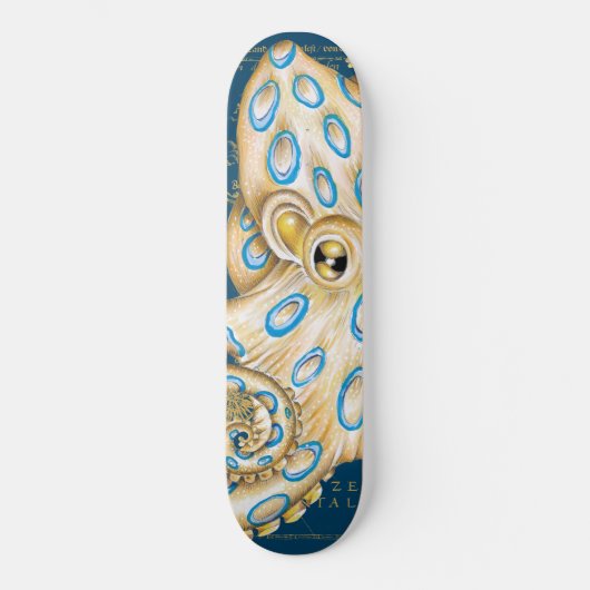 Blue Ring Octopus Indigo Vintage Map Nautical Skateboard (Voorkant)