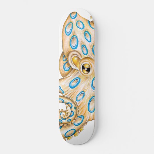 Blue ring Octopus on White Ink Skateboard (Voorkant)