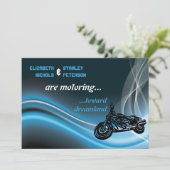 Blue road biker bruiloft uitnodiging (Staand voorkant)