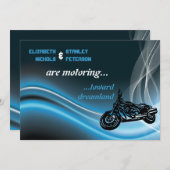 Blue road biker bruiloft uitnodiging (Voorkant / Achterkant)