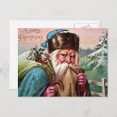 Blue Robe Santa Claus Roken Pijp - Kerstmis Feestdagenkaart (Voorkant / Achterkant)