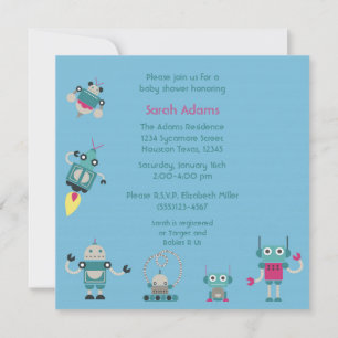 Blue Robot 5x5 Boy Baby shower Uitnodiging