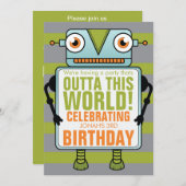 Blue Robot Children Invitation de fête d'anniversa (Devant / Derrière)