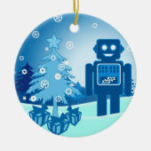 Blue Robot Chritsmas Keramisch Ornament (Voorkant)