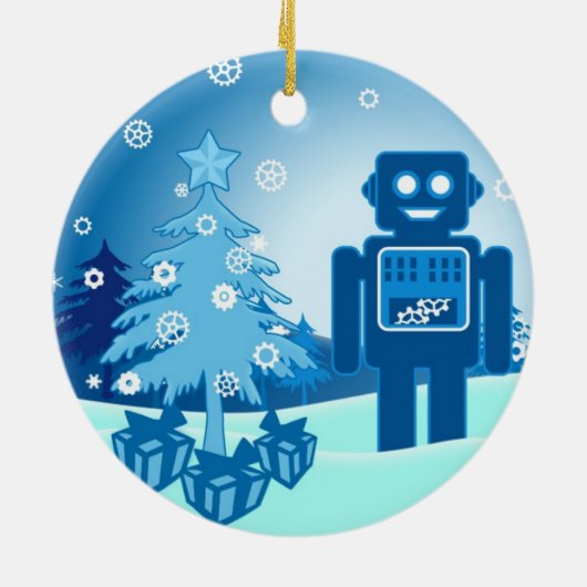 Blue Robot Chritsmas Keramisch Ornament (Achterkant)