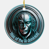 Blue Robot Mask - Opkomst van de AI dominioN Keramisch Ornament (Achterkant)