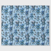 Blue Robot Pattern Cadeaupapier (Vlak)