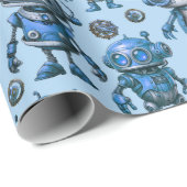 Blue Robot Pattern Cadeaupapier (Rol Hoek)