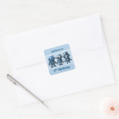 Blue Robot Theme 6e verjaardag uitnodiging Vierkante Sticker (Envelop)