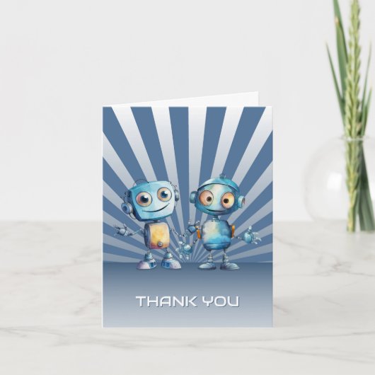 Blue Robot Theme Verjaardag Bedankt (Voorkant)