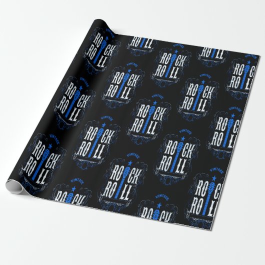 Blue Rock en Roll Cadeaupapier (Uitgerold)