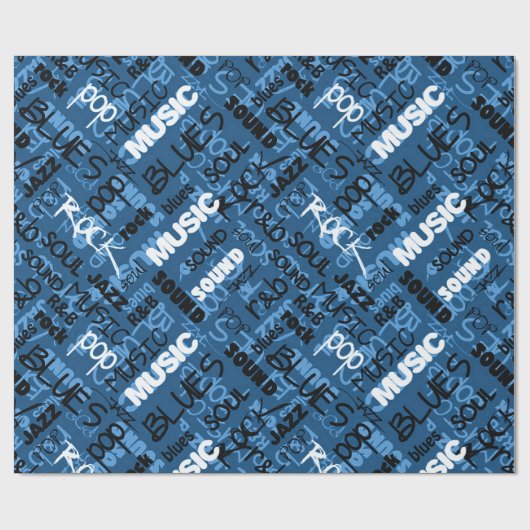 Blue Rock Pop R & B Music Text Wrapping Paper Cadeaupapier (Vlak)
