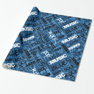 Blue Rock Pop R & B Music Text Wrapping Paper Cadeaupapier