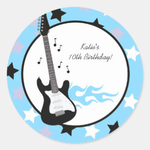 Blue Rock Star Birthday Favor Stickers