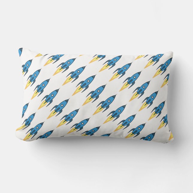 Blue Rocket Ship Buitenruimte Kinder Room Decor |  Kussen (Voorkant)