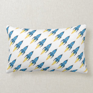 Blue Rocket Ship Buitenruimte Kinder Room Decor Kussen