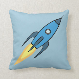 Blue Rocket Ship Buitenruimte Kinder Room Decor    Kussen