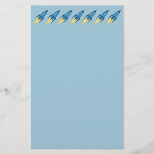 Blue Rocket Ship Buitenspace Boy Kinder Cute Moder Briefpapier