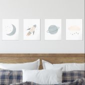 Blue Rocket Ship Moon Planet Buitenruimte Kinder k Muurkunst Sets (Slaapkamer)
